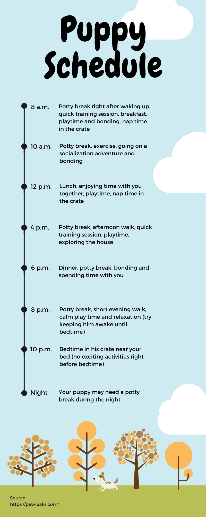 Puppy schedule infographic.