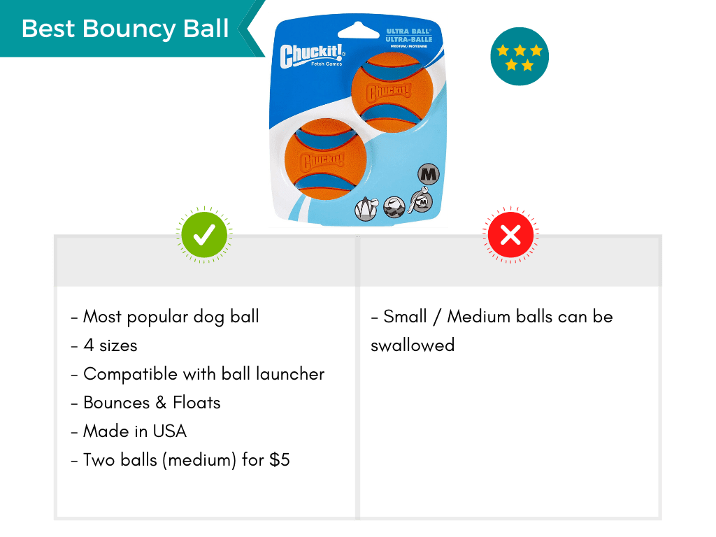 Product card featuring the Chuckit ball as best bouncy dog ball.