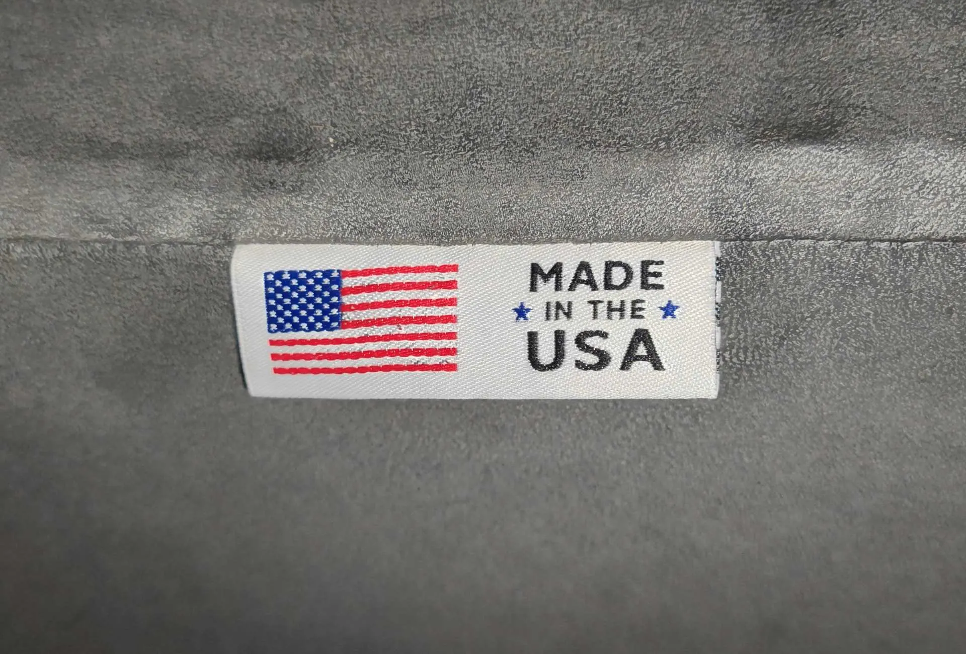 Close-up of the Big Barker "MADE IN THE USA" label.