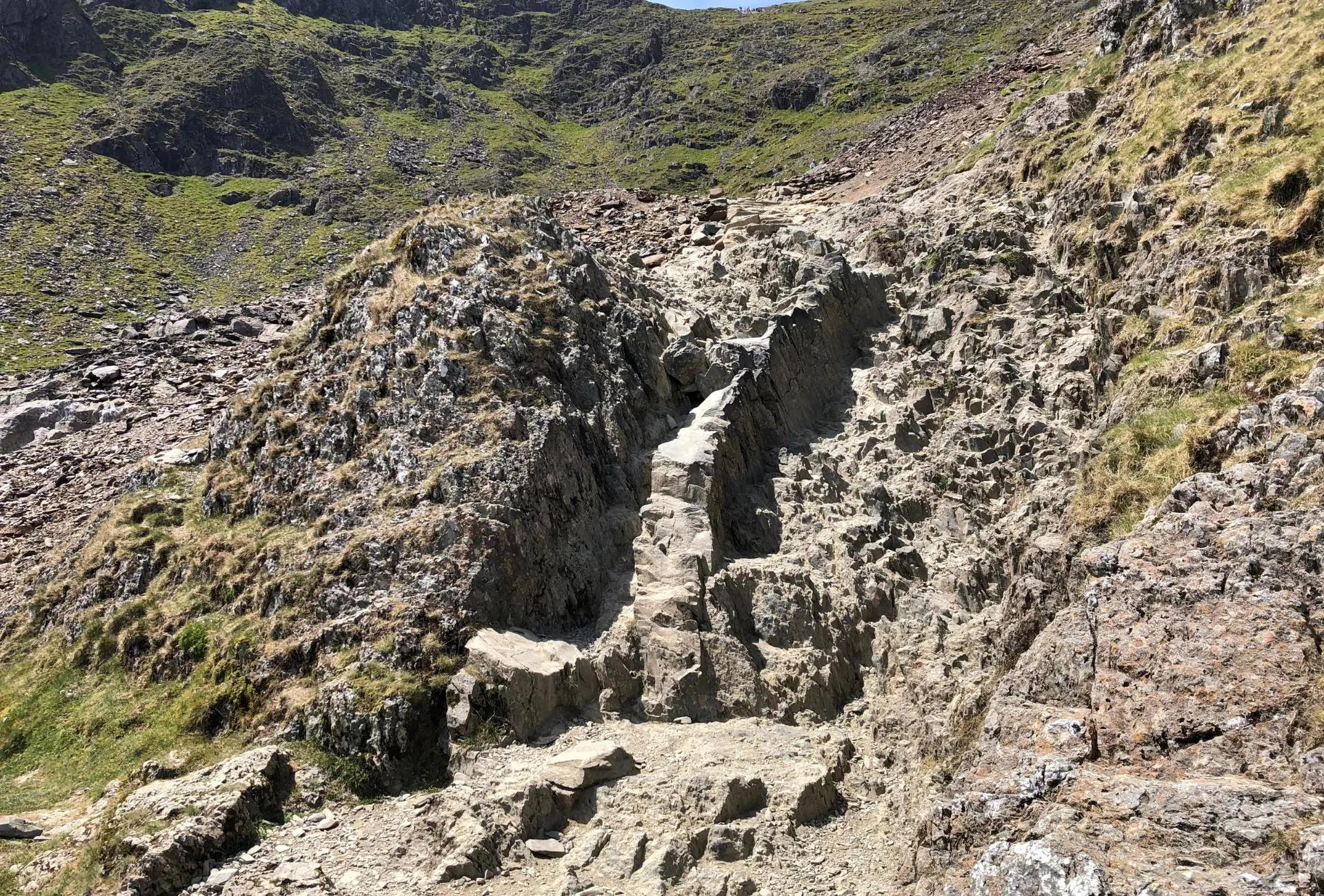 Tricky spot on the Pyg track with steep ascent and sharp rocks.